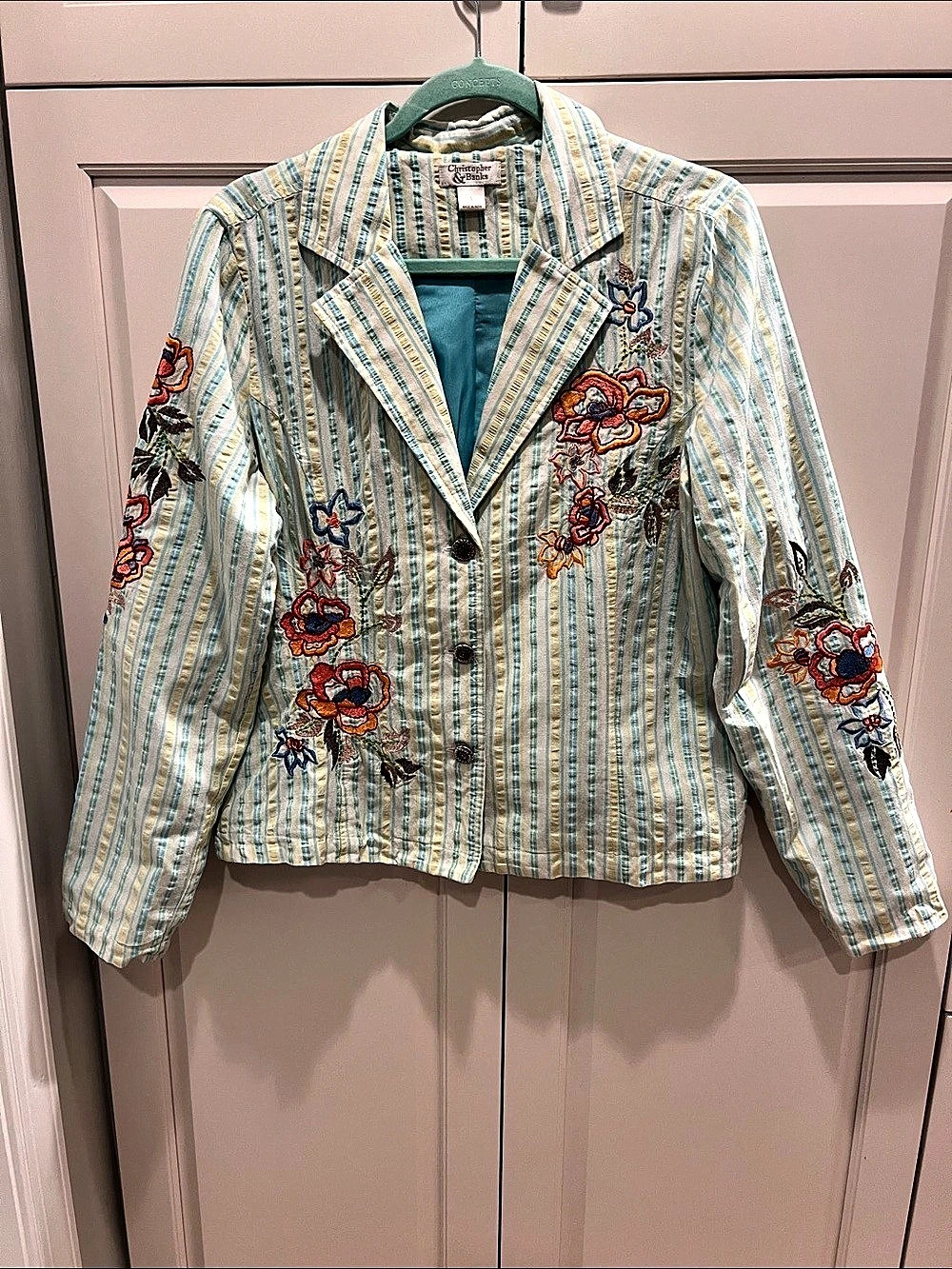 Christopher Banks Embroidered Striped Blazer in Blue & White Size Medium/ large